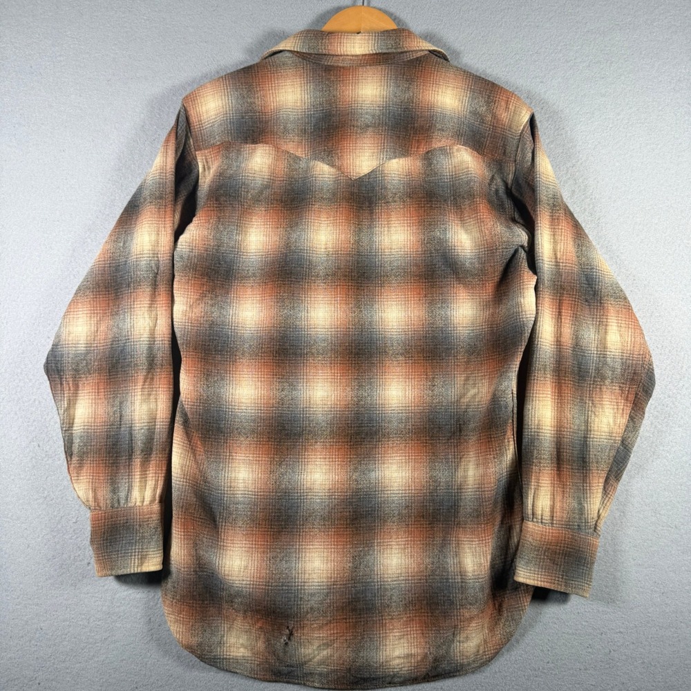 Pendleton High Grade Western Wear Mens M Wool Plaid Snap Button Flannel Shirt - Picture 2 of 15